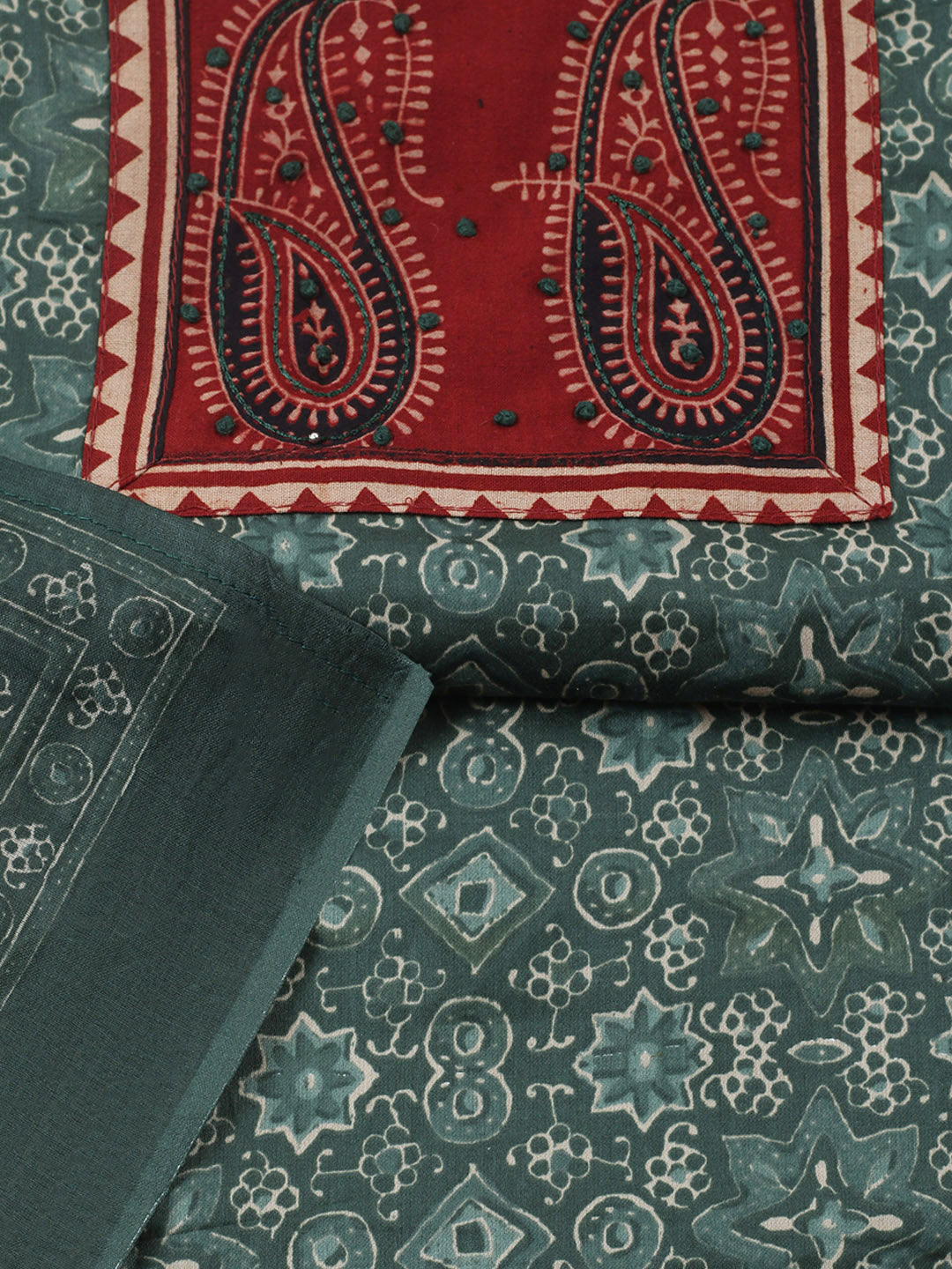 Printed Cotton Blend Unstitched Suit With Pant &amp; Dupatta
