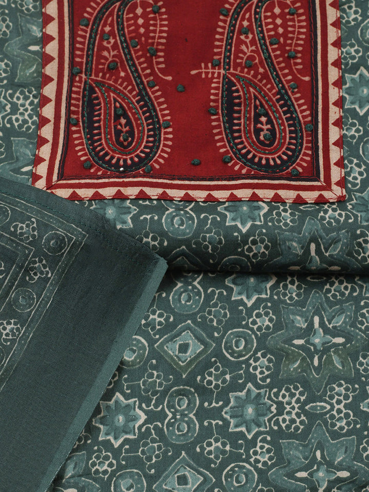 Printed Cotton Blend Unstitched Suit With Pant &amp; Dupatta