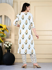 Printed Cotton Blend Kurta With Pants & Dupatta