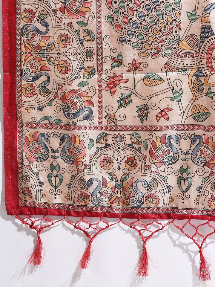 Printed Tussar Silk Saree