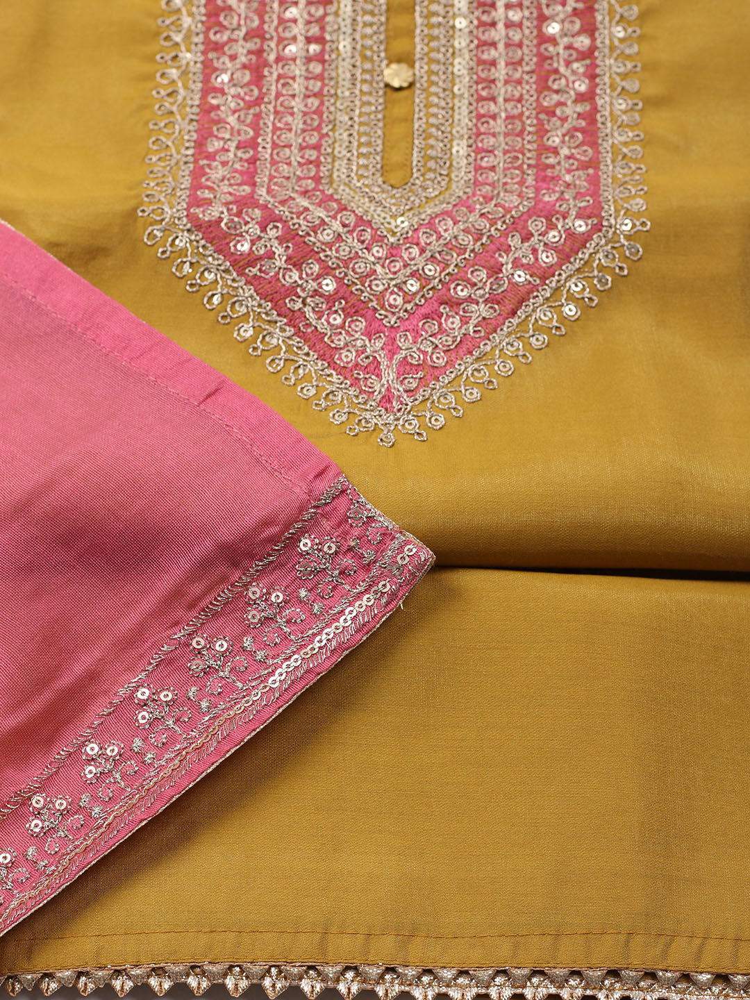 Neck Embroidered Chanderi Unstitched Suit With Dupatta