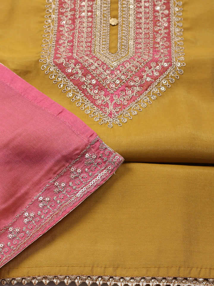 Neck Embroidered Chanderi Unstitched Suit With Dupatta