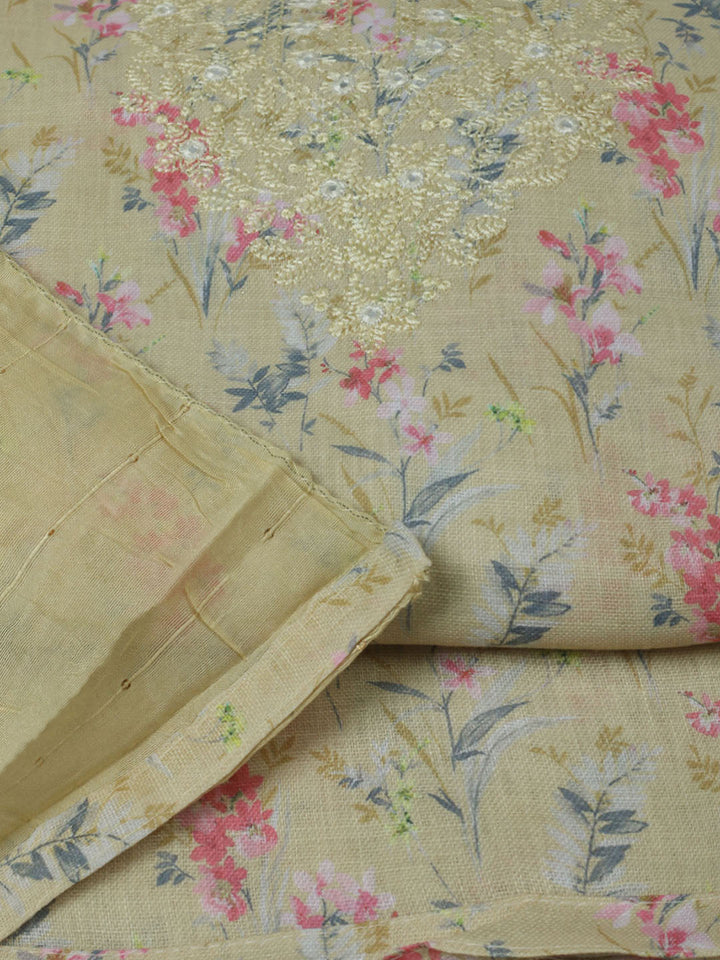 Embroidered Cotton Unstitched Suit With Pant &amp; Dupatta