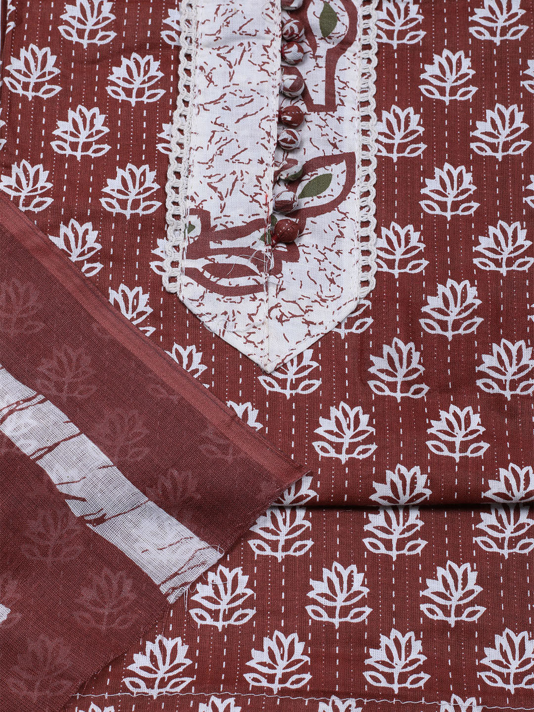 Printed Cotton Blend Unstitched Suit With Dupatta