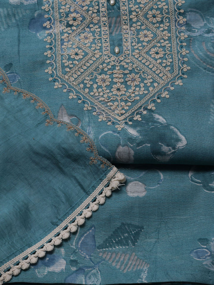Neck Embroidered Chanderi Unstitched Suit With Dupatta