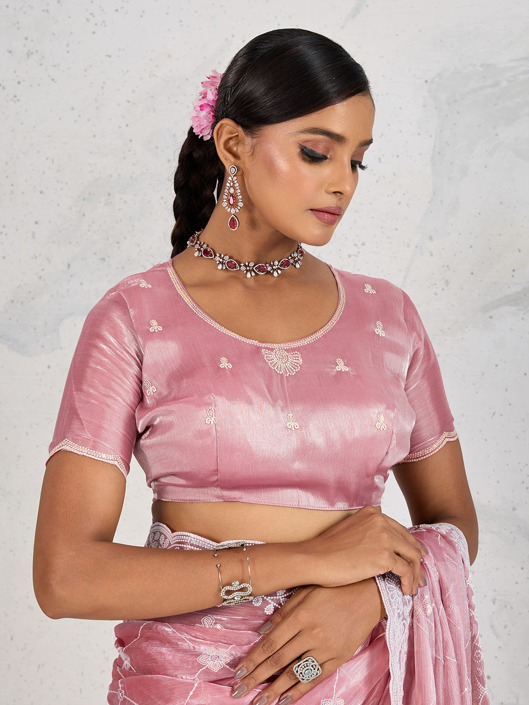 Sequence Embroidery Organza Saree