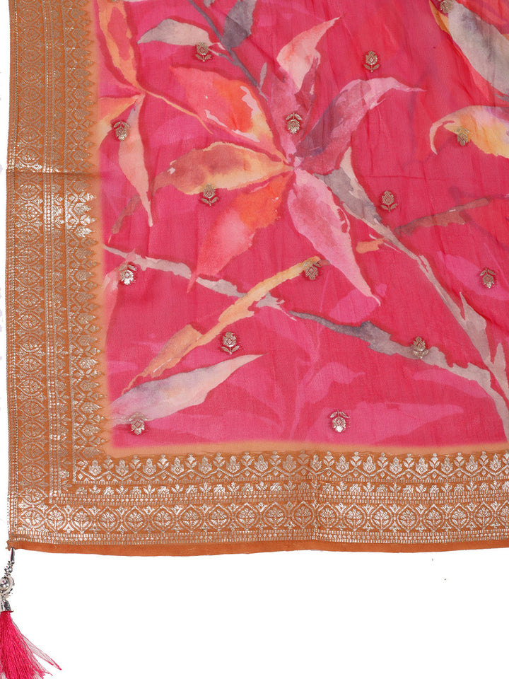 Bandhani Printed Organza Kurta With Pants &amp; Dupatta