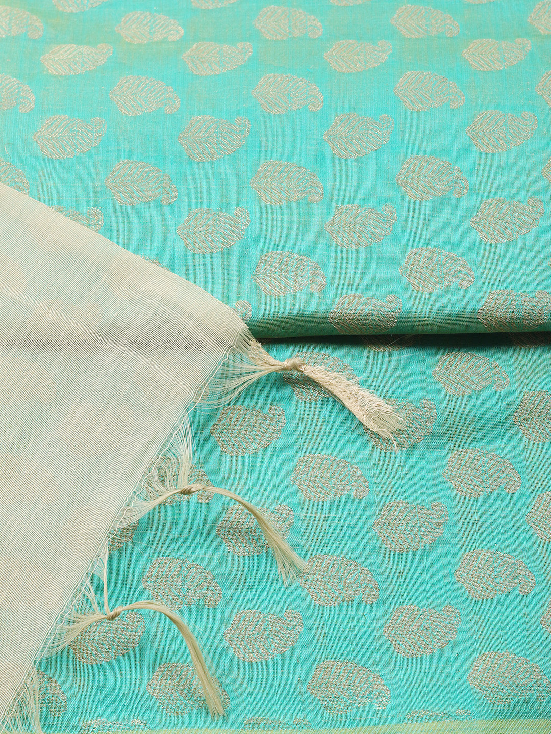 Printed Chanderi Unstitched Suit With Pant &amp; Dupatta