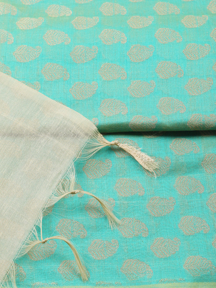 Printed Chanderi Unstitched Suit With Pant &amp; Dupatta