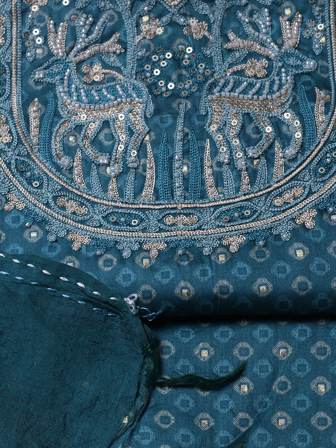 Embroidered Cotton Blend Unstitched Suit With Pant &amp; Dupatta