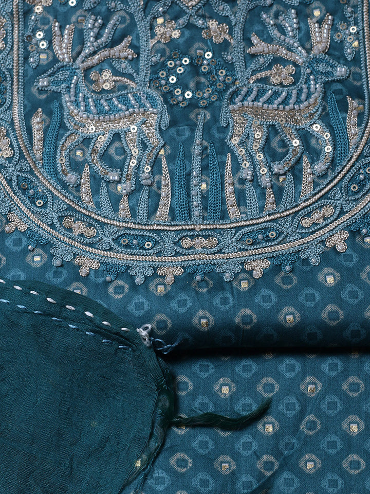 Embroidered Cotton Blend Unstitched Suit With Pant &amp; Dupatta
