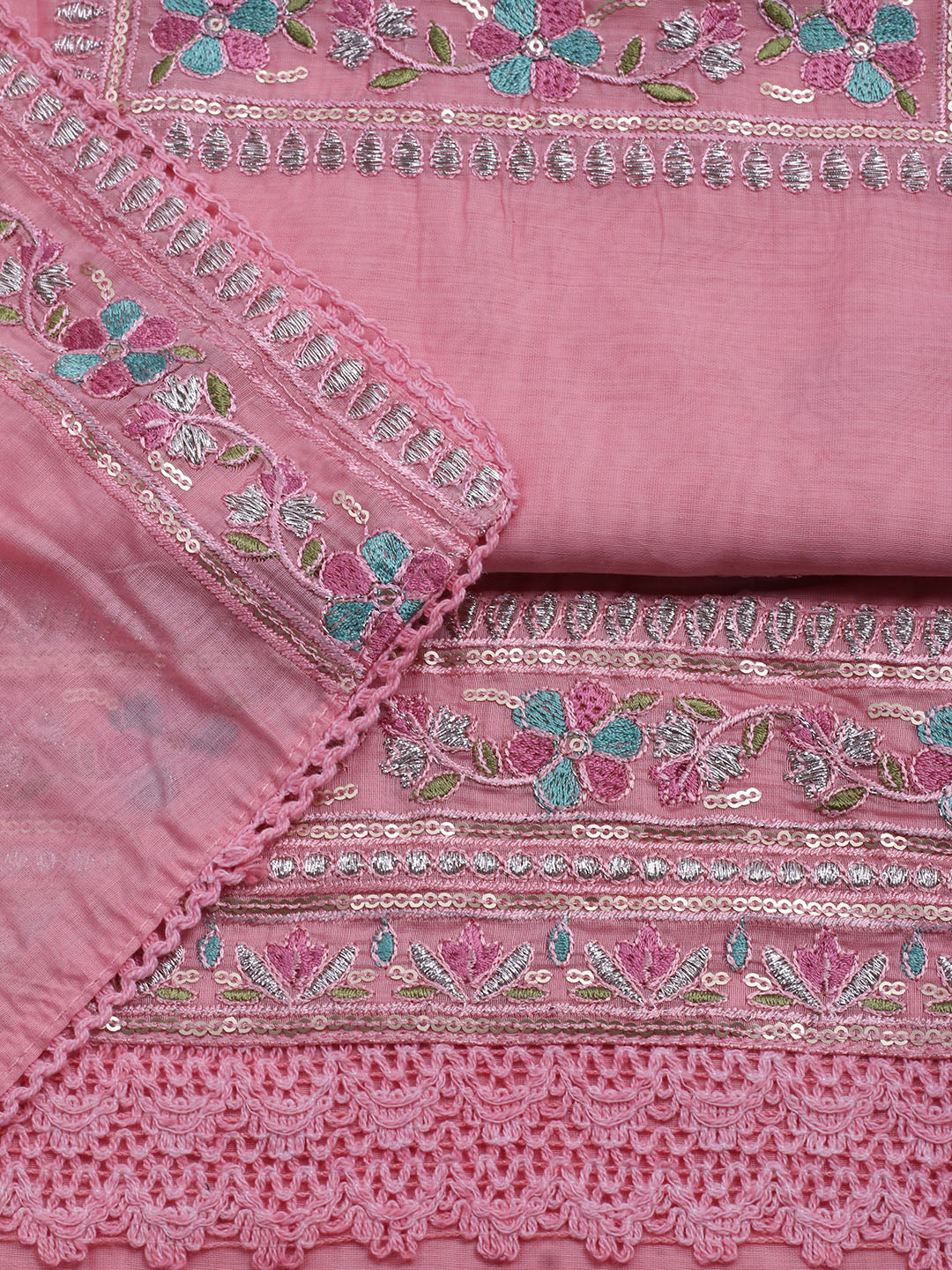 Embroidered Organza Unstitched Suit With Dupatta
