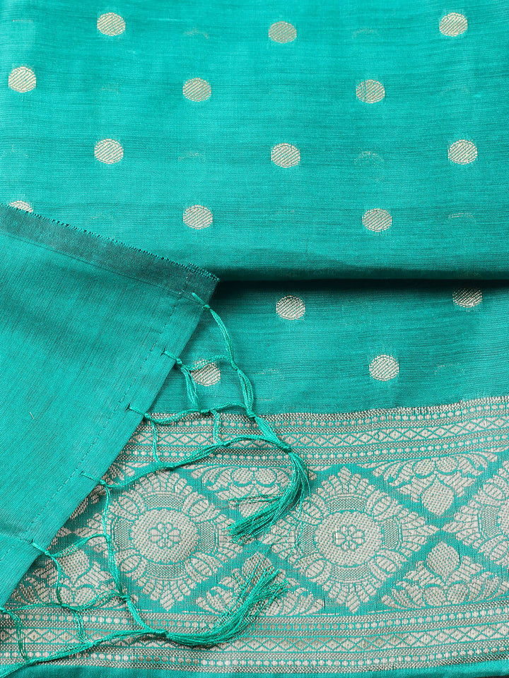Woven Design Chanderi Unstitched Suit With Pant Dupatta