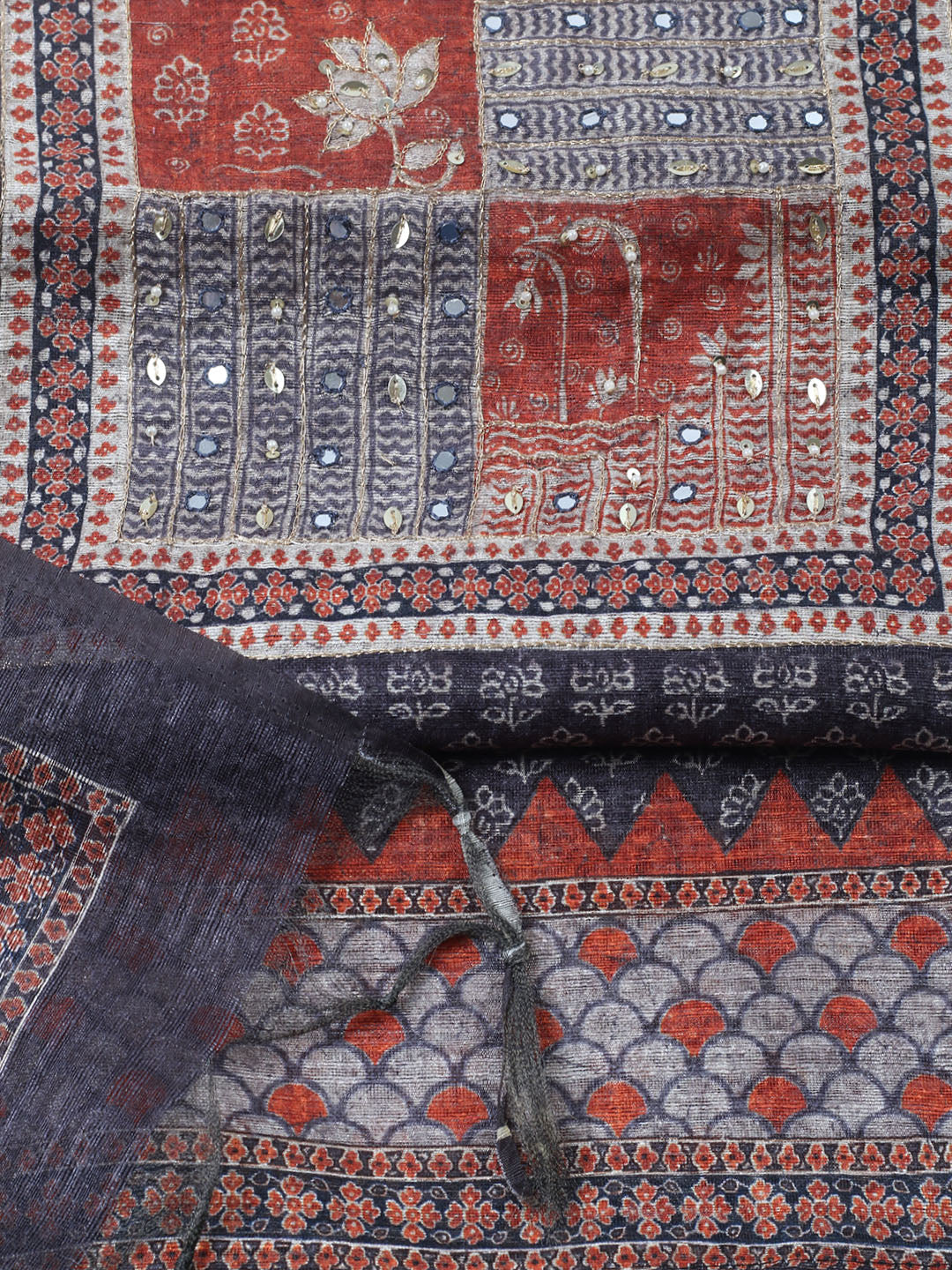 Embroidered Chanderi Unstitched Suit With Pant &amp; Dupatta