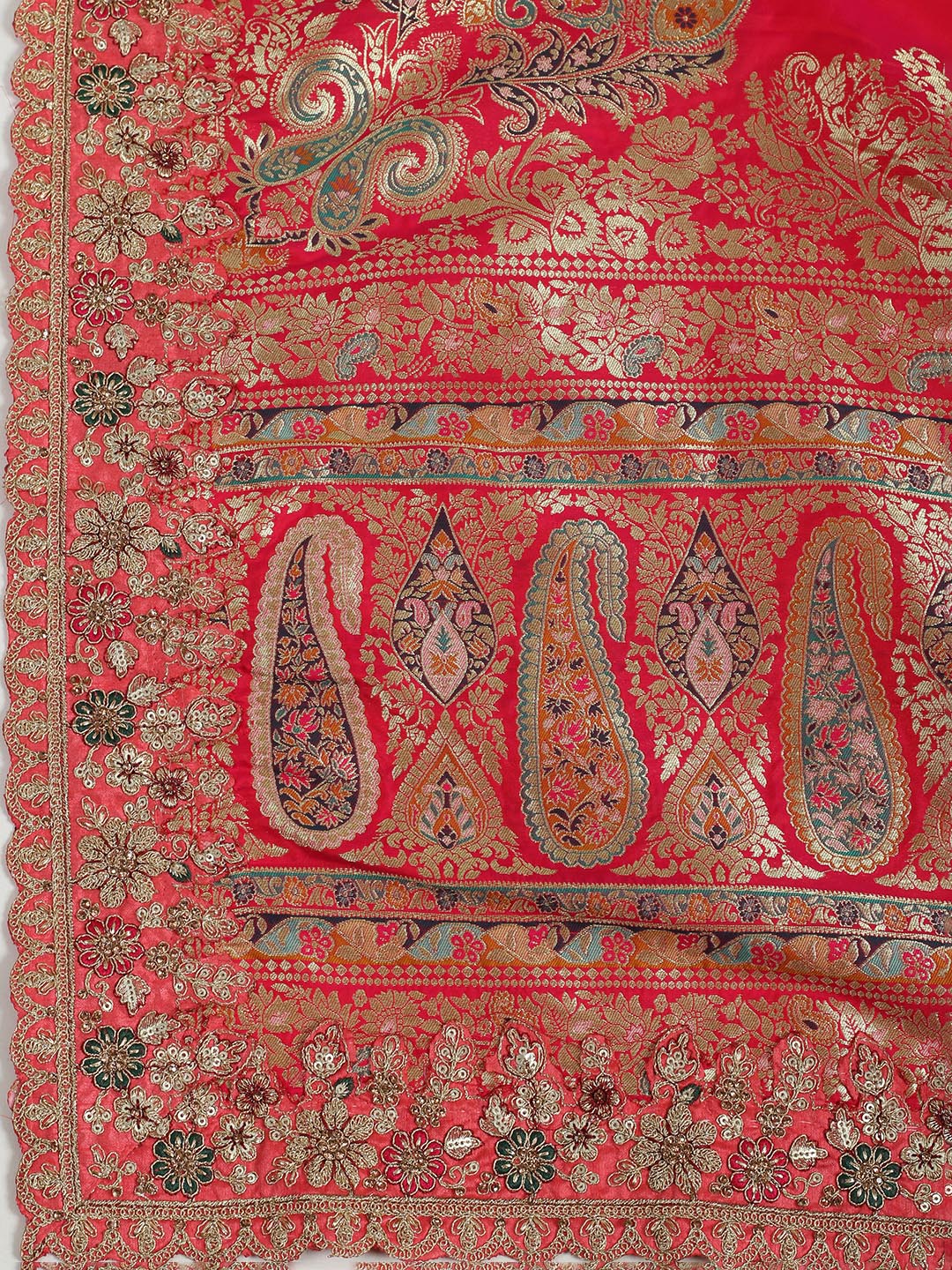 Traditional Unstitched Lehenga in Paisley Floral Brocade with Zari Work