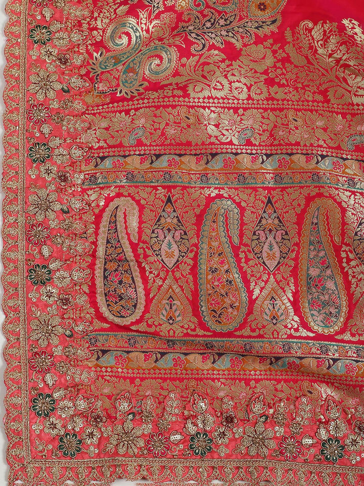 Traditional Unstitched Lehenga in Paisley Floral Brocade with Zari Work
