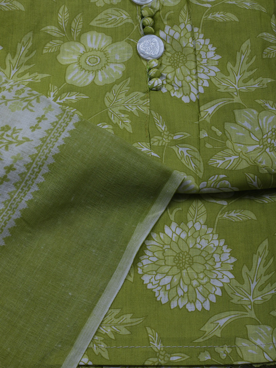 Printed Cotton Blend Unstitched Suit With Dupatta