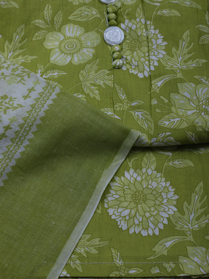 Printed Cotton Blend Unstitched Suit With Dupatta