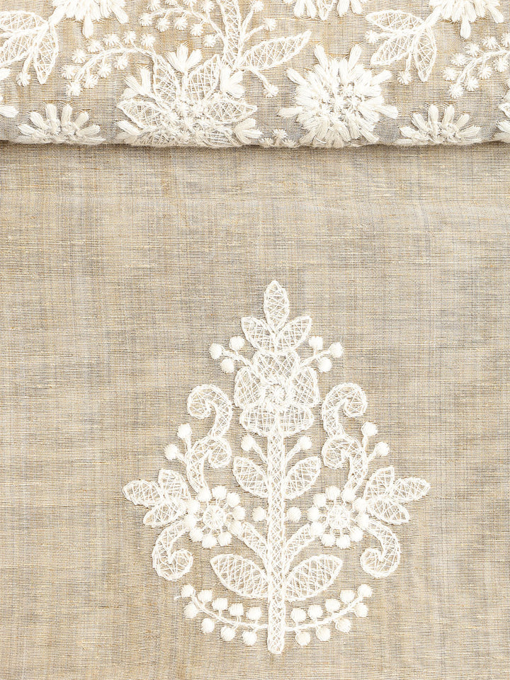 Neck Embroidered Chanderi Unstitched Suit With Dupatta