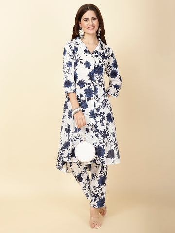 Floral Printed Cotton Kurta With Pants