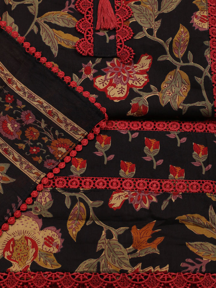 Embroidered Cotton Blend Unstitched Suit With Pant &amp; Dupatta