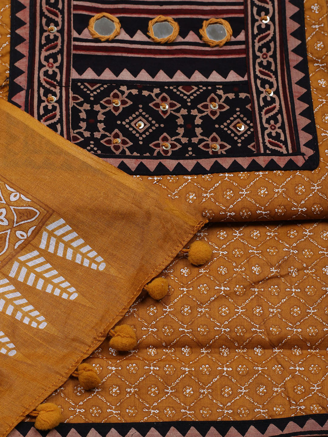 Printed Cotton Blend Unstitched Suit With Pant &amp; Dupatta