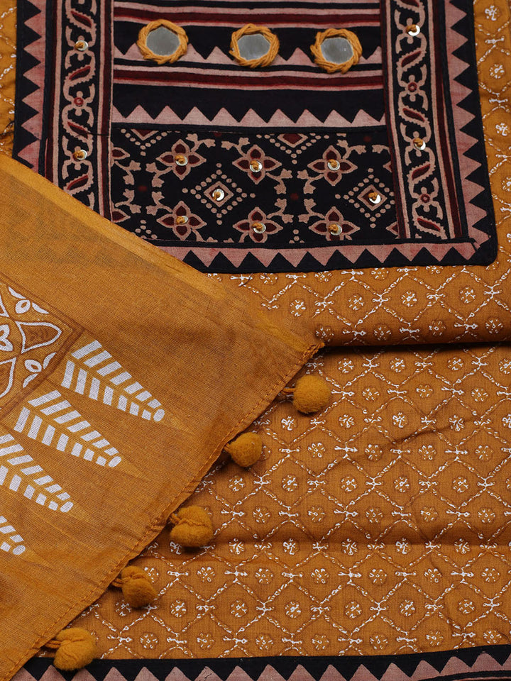 Printed Cotton Blend Unstitched Suit With Pant &amp; Dupatta