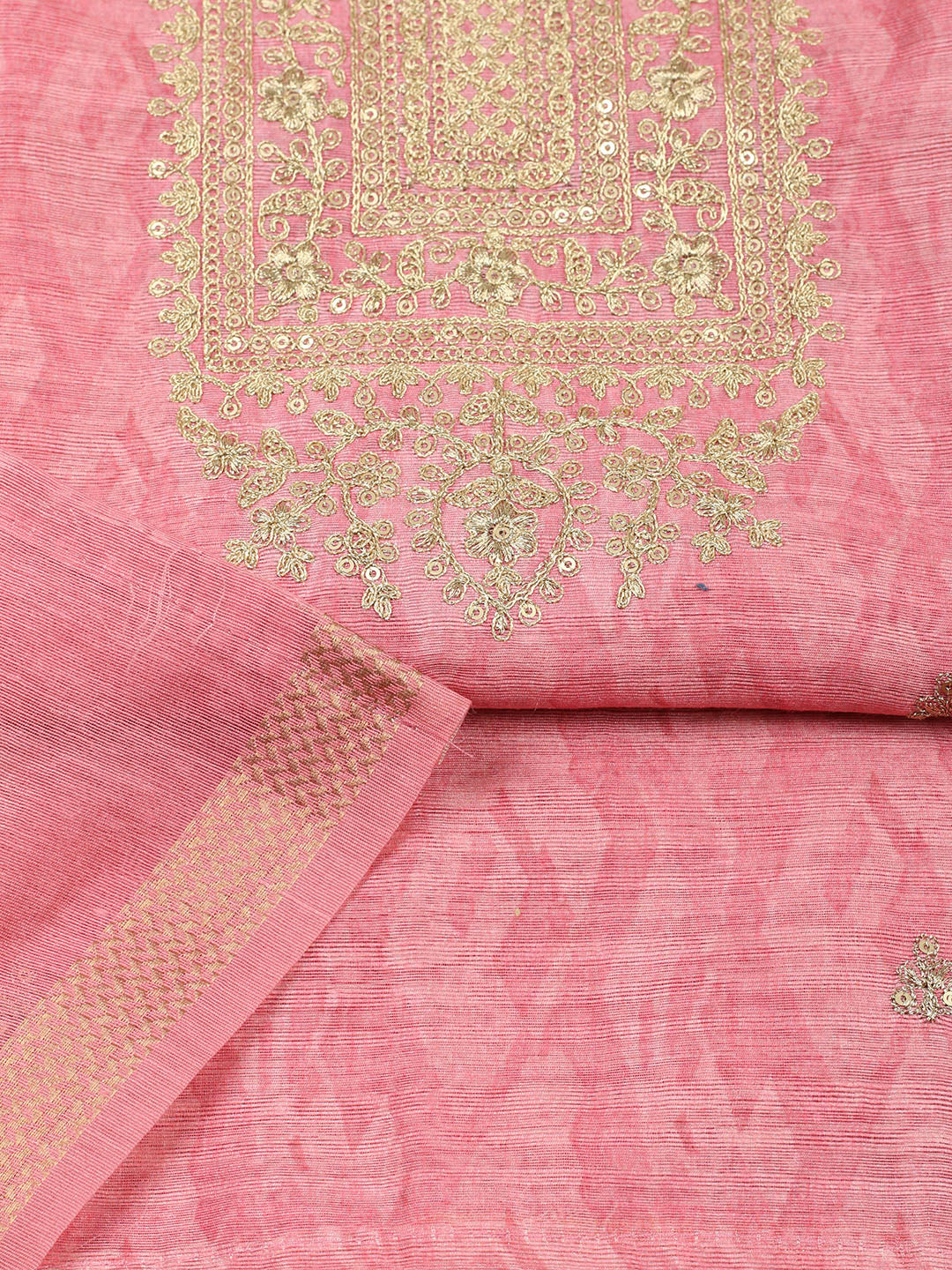 Embroidered Chanderi Unstitched Suit With Pant &amp; Dupatta