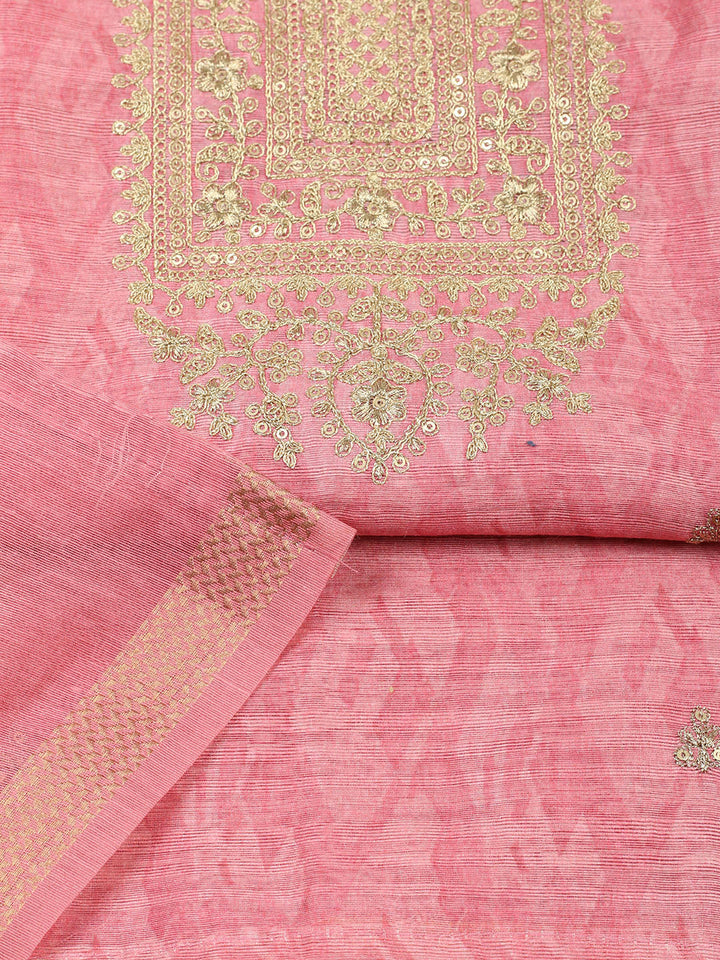 Embroidered Chanderi Unstitched Suit With Pant &amp; Dupatta
