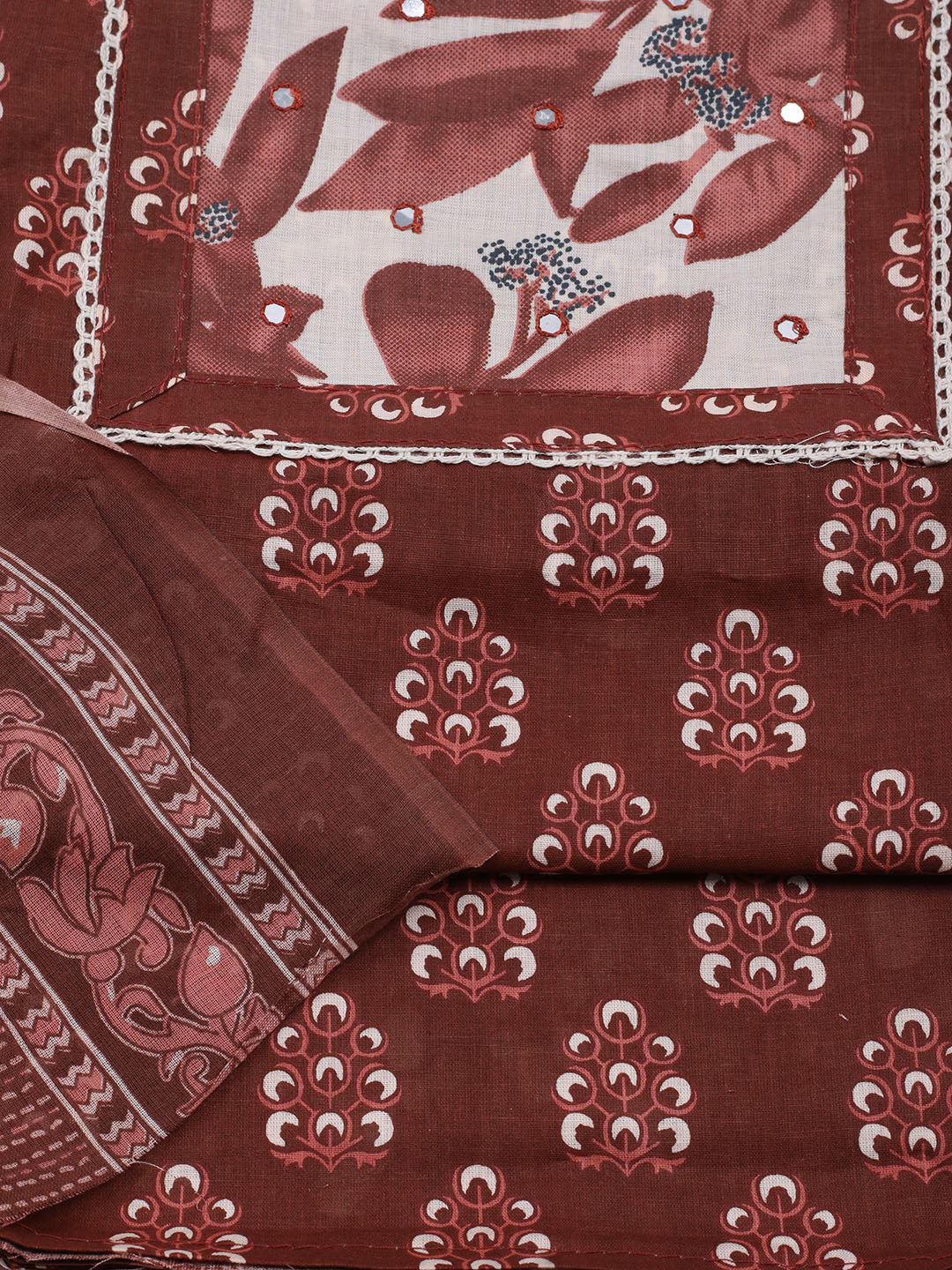 Printed Cotton Blend Unstitched Suit With Dupatta
