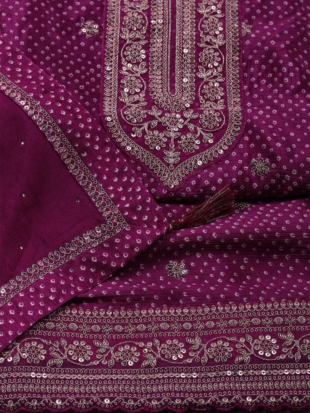 Embroidered Art Silk Unstitched Suit With Dupatta