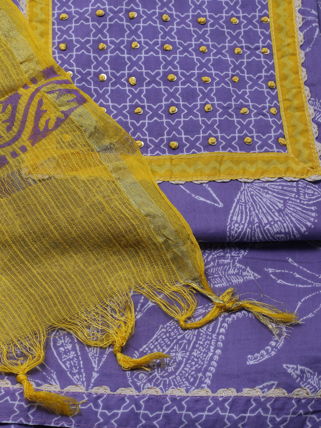 Printed Cotton Blend Unstitched Suit With Dupatta