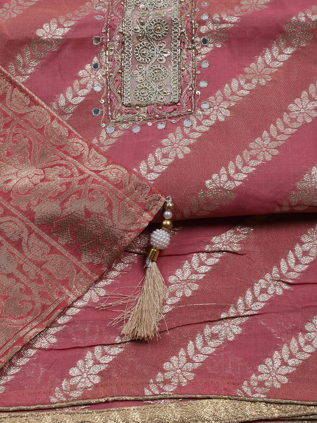 Embroidered Chanderi Unstitched Suit With Dupatta