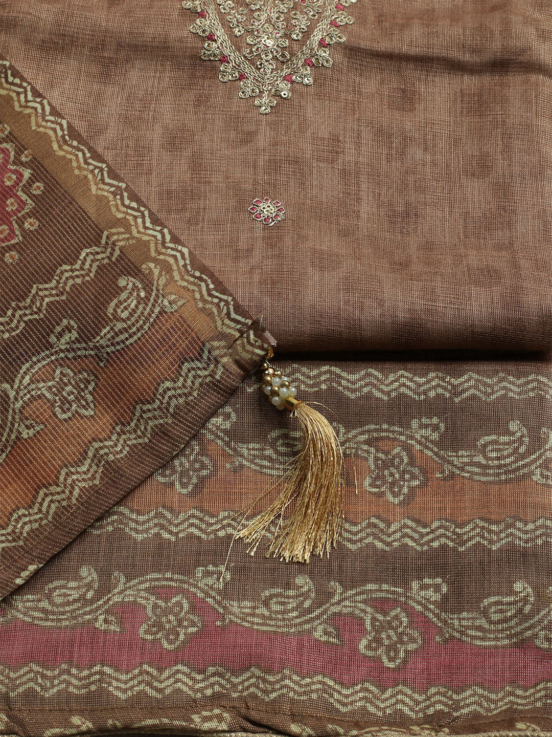 Embroidered Tissue Unstitched Kurta With Pant & Dupatta