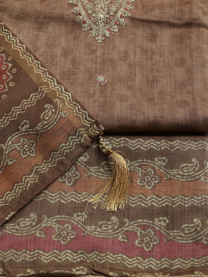 Embroidered Tissue Unstitched Kurta With Pant &amp; Dupatta