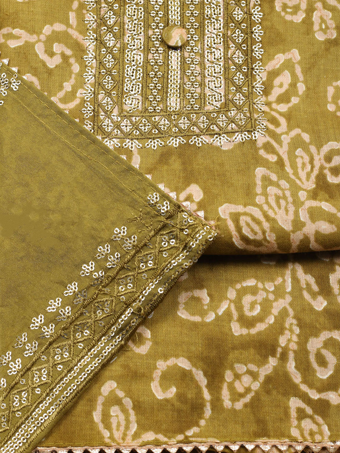 Embroidered Cotton Unstitched Suit With Pant &amp; Dupatta