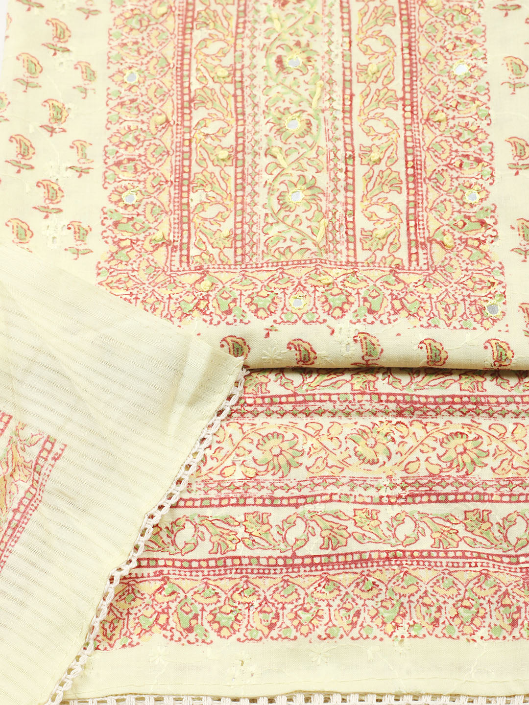 Printed Cotton Blend Unstitched Suit With Pant &amp; Dupatta