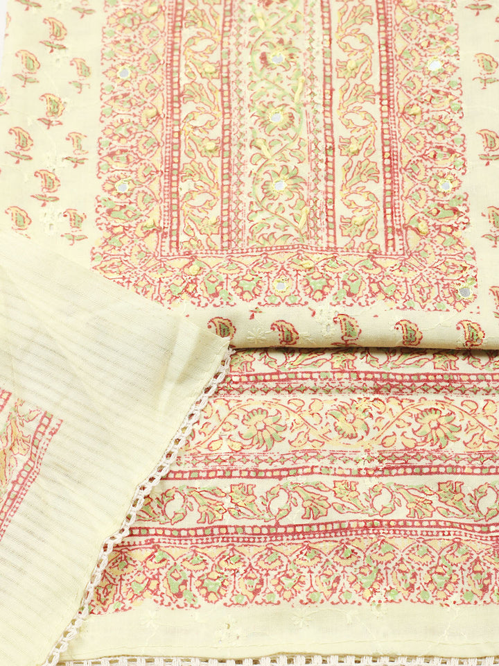 Printed Cotton Blend Unstitched Suit With Pant &amp; Dupatta
