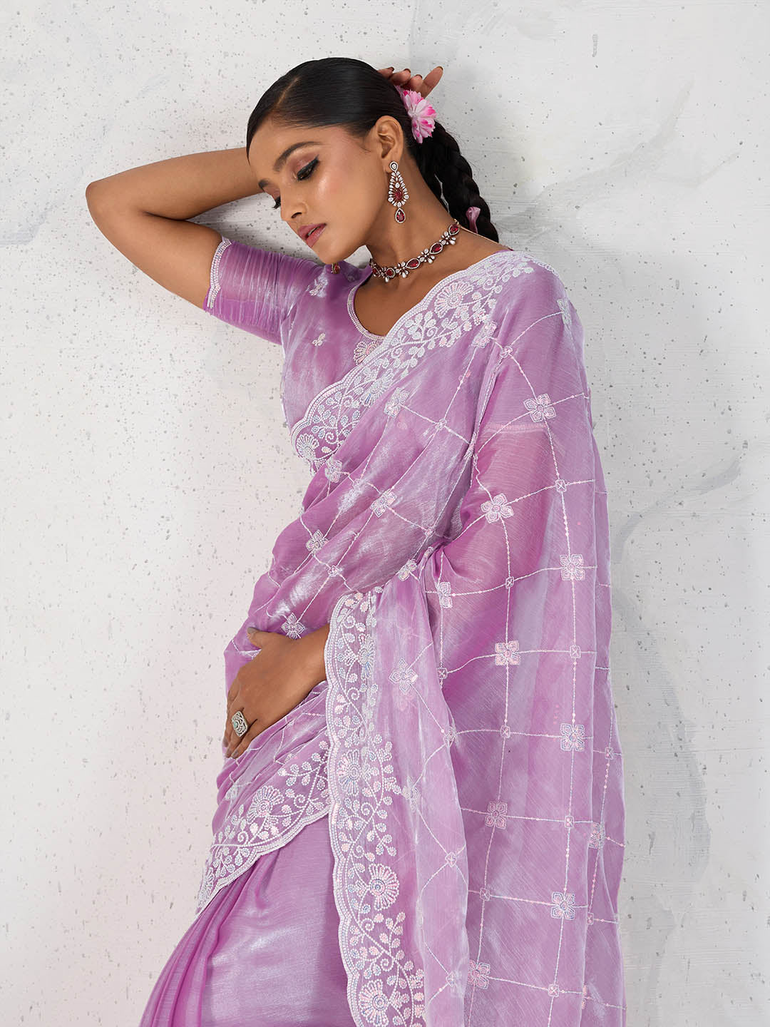 Sequence Embroidery Organza Saree