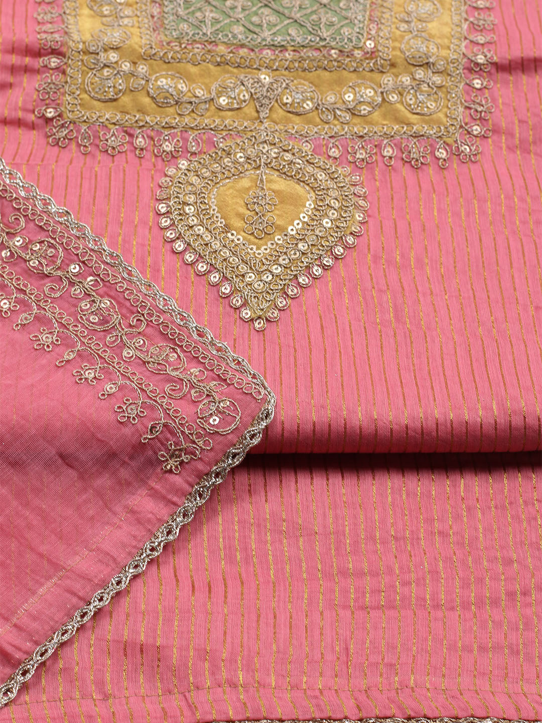 Neck Embroidered Chanderi Unstitched Suit With Dupatta