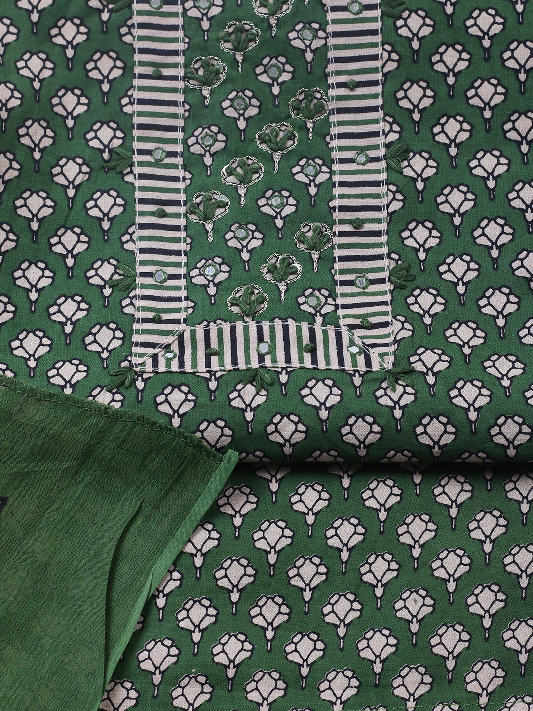 Embroidered Cotton Blend Unstitched Suit With Pant &amp; Dupatta