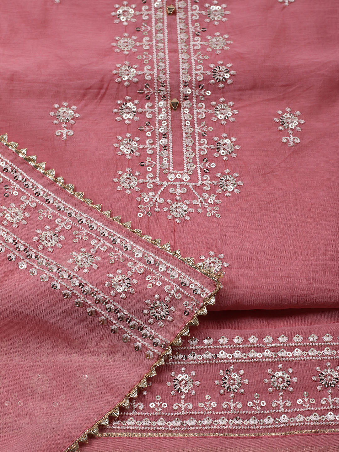 Embroidered Muslin Unstitched Kurta With Pant & Dupatta