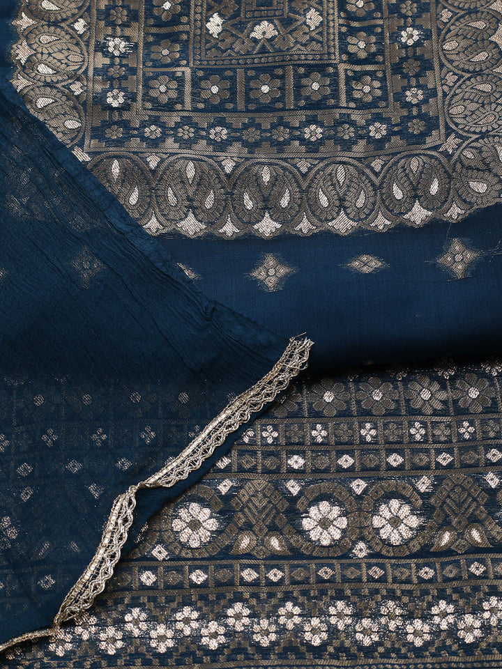 Woven Design Chanderi Unstitched Suit With Pant &amp; Dupatta