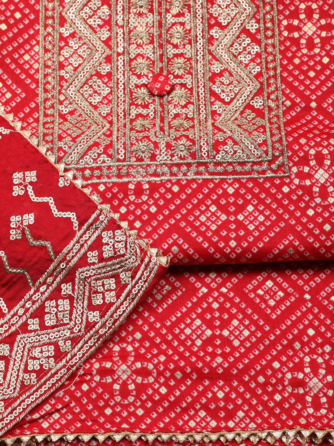 Embroidered Cotton Unstitched Suit With Pant &amp; Dupatta
