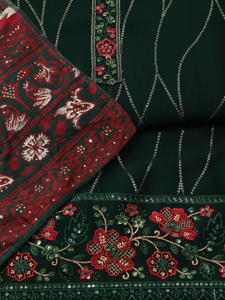 Embroidered Georgette Unstitched Suit With Pant &amp; Dupatta