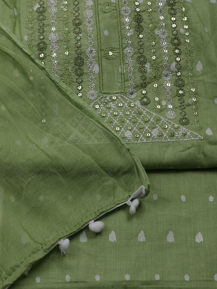Neck Embroidered Cotton Blend Unstitched Suit With Dupatta