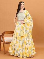 Floral Printed Organza Choli With Skirt & Dapatta