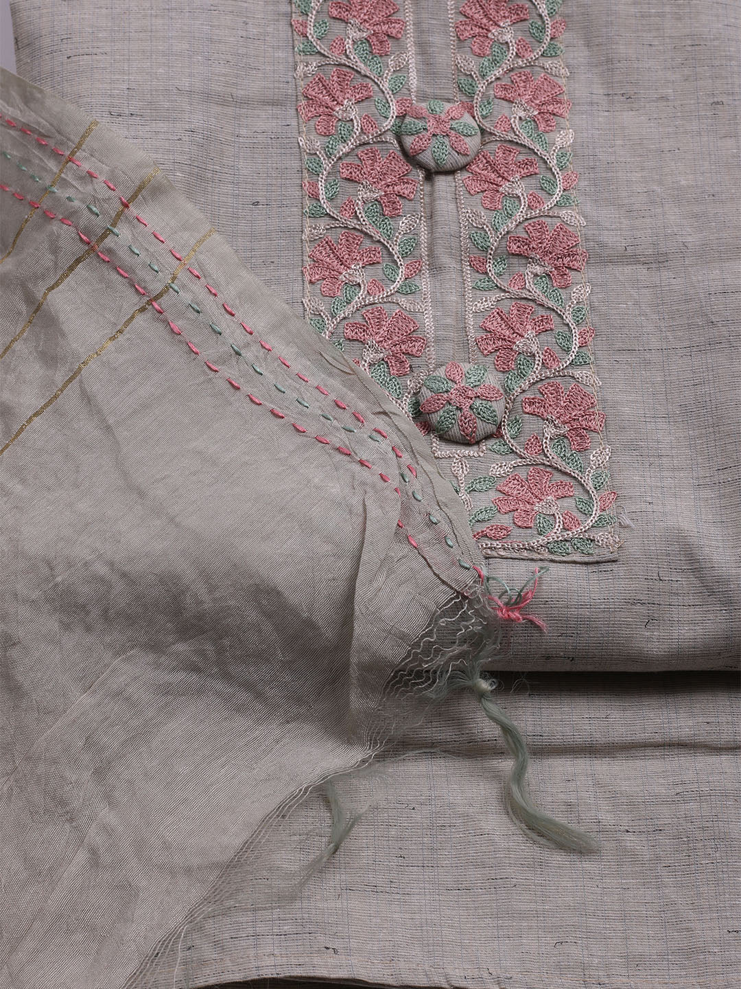 Embroidered Cotton Unstitched Suit With Dupatta