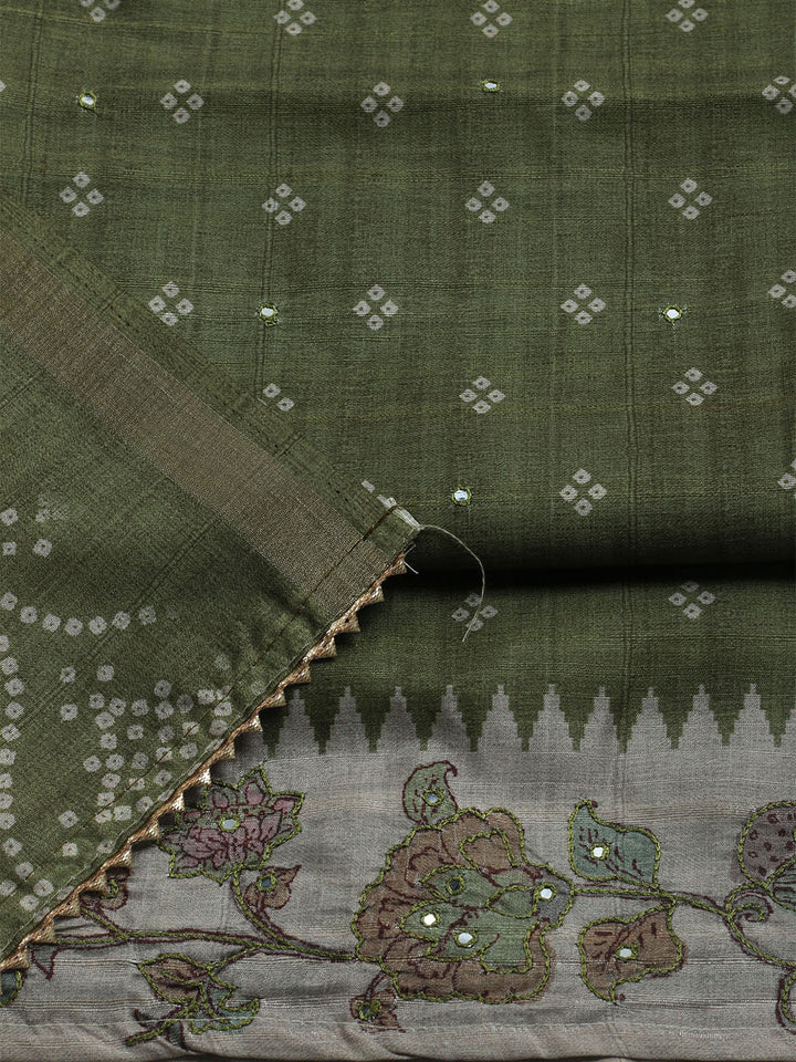 Embroidered Tussar Unstitched Suit With Dupatta