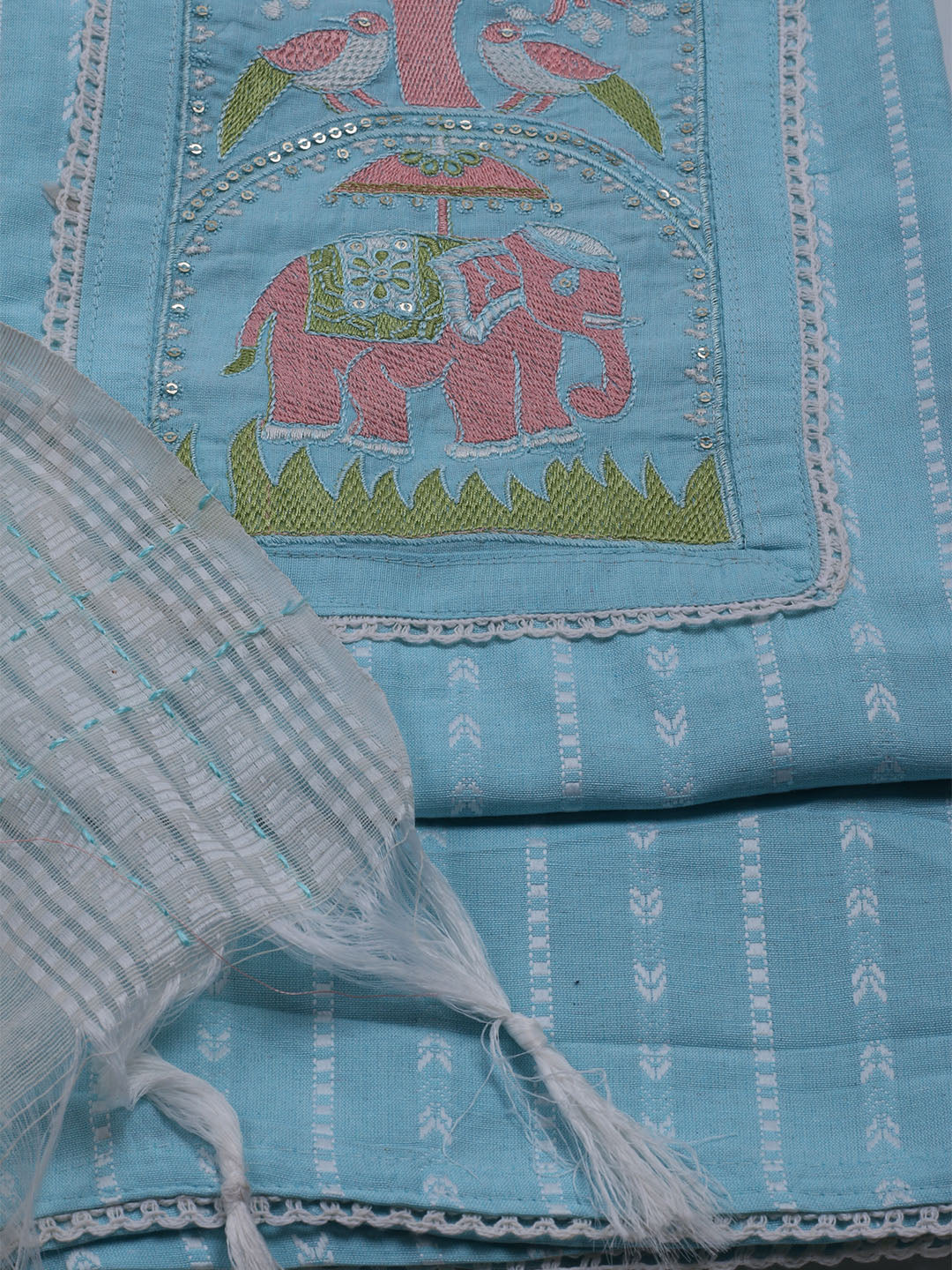 Neck Embroidered Cotton Blend Unstitched Suit With Dupatta